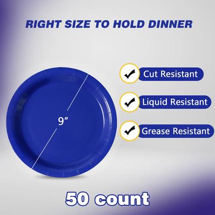 Imagem de Pratos de papel descartáveis Tyzarglef Royal Blue 23cm 50ct