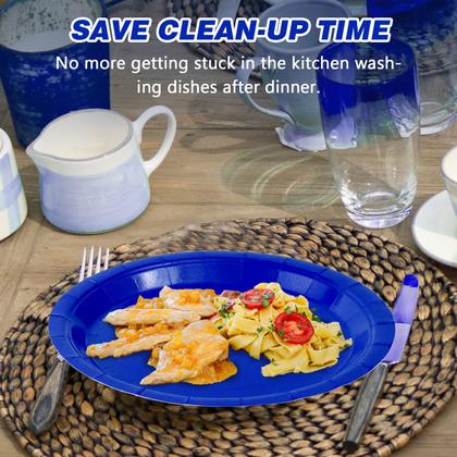 Imagem de Pratos de papel descartáveis Tyzarglef Royal Blue 23cm 50ct