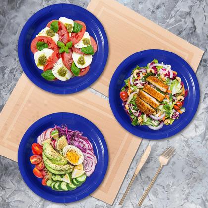 Imagem de Pratos de papel descartáveis Tyzarglef Royal Blue 23cm 50ct