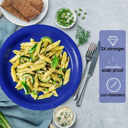 Imagem de Pratos de papel descartáveis Tyzarglef Royal Blue 23cm 50ct