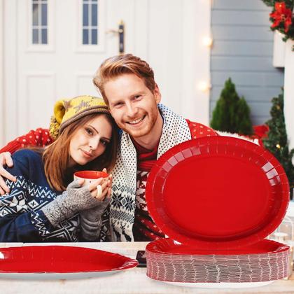 Imagem de Pratos de papel vermelhos gregos ovais 10x12cm 50 unidades de graduação