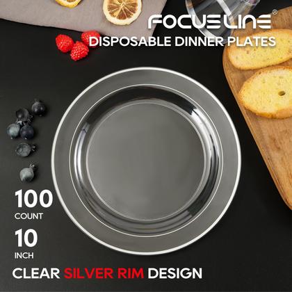 Imagem de Pratos de plástico FOCUSLINE 100 Clear Silver 25cm para casamento