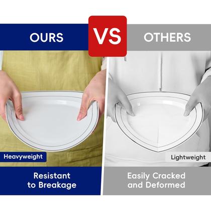 Imagem de Pratos de plástico JOLLY CHEF 25,4 cm, 100 peças, borda prateada, branca