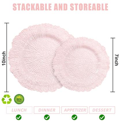 Imagem de Pratos de plástico SUT Pink 60 unidades com 10 polegadas de jantar e 7 polegadas de sobremesa