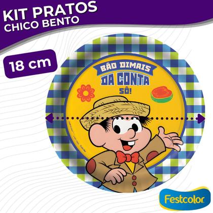 Imagem de Pratos Descartáveis de Papel para Aniversário Comemoração - Arraiá Chico Bento - 8 Un - Festcolor