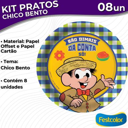 Imagem de Pratos Descartáveis de Papel para Aniversário Comemoração - Arraiá Chico Bento - 8 Un - Festcolor