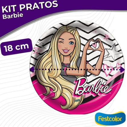 Imagem de Pratos Descartáveis de Papel para Aniversário Comemoração - Barbie - 8 Unidades - Festcolor