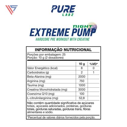 Pré Treino Extreme Pump Night S/ Cafeína 250g Pure Athletic Imagem de Pré Treino Extreme Pump Night S/ Cafeína 250g Pure Athletic