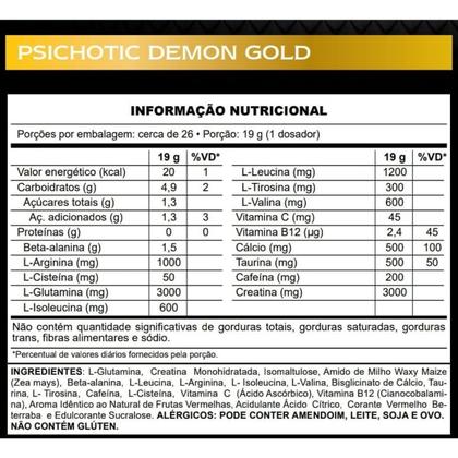 Imagem de Pré Treino Psichotic Demon Gold 500g Demons Lab - Sabor Fruit Punch