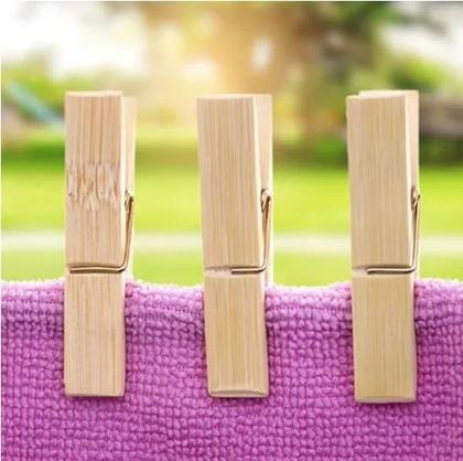 Imagem de Pregadores de Roupa de Bambu  Kit 20 Peças Resistentes e Sustentáveis