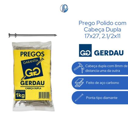 Imagem de Prego Cabeça Dupla POL 17x27-2.1/2x11 1kg Gerdau