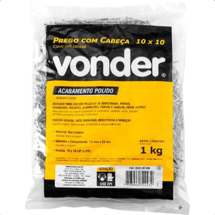 Imagem de Prego com Cabeça 10 x 10 (7/8 x 17") Polido 1 Kg Vonder