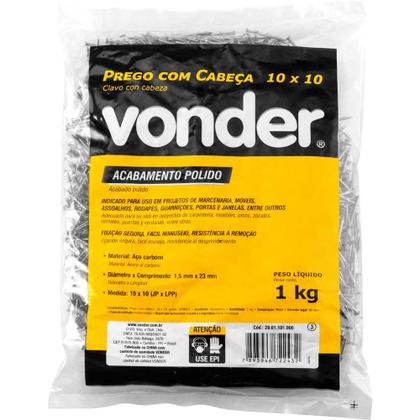 Imagem de Prego com cabeça 10 x 10 (7/8" x 17) polido 1kg VONDER