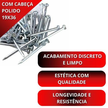 Imagem de Prego Com Cabeça Chata Polido 19x36 1kg 120Un 8cm Construção