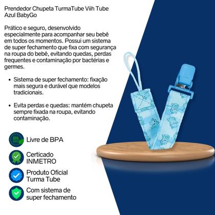 Imagem de Prendedor Chupeta TurmaTube ViihTube Super Fecho Azul BabyGo