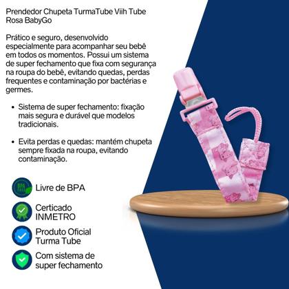 Imagem de Prendedor Chupeta TurmaTube ViihTube Super Fecho Rosa BabyGo