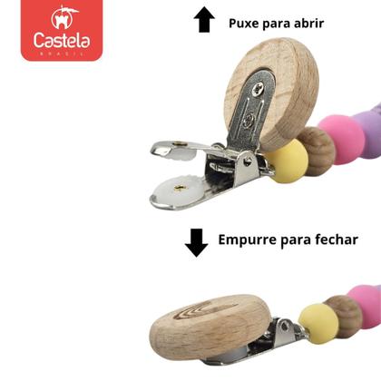 Imagem de Prendedor de Chupeta Baby Miçangas Trava Clipe Livre BPA Roxo - Castela