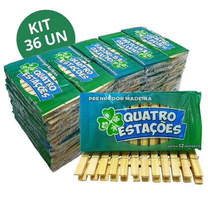 Imagem de Prendedor de Roupa de Madeira Quatro Estações Sustentável e Resistente Para Varal 3 Dúzias 36 unidades