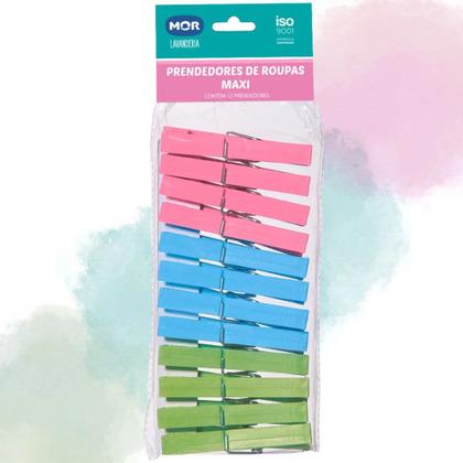 Imagem de Prendedor de Roupa / Pregador Maxi Kit com 12 Unidades Coloridas Lavanderia Mor