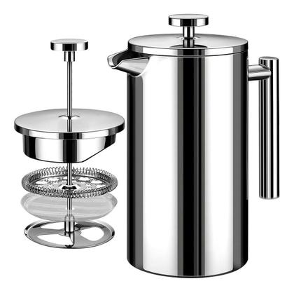 Imagem de Prensa Francesa Cafeteira Café Leite Creme Chá Filtro Inox 700ML Aço Inox Filtração 3 Níveis