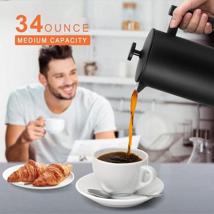 Imagem de Prensa Francesa Cafeteira Café Leite Creme Chá Filtro Inox 700ML Aço Inox Filtração 3 Níveis