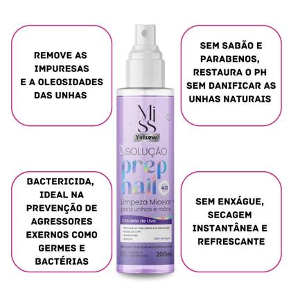 Imagem de Prep Nail Spray Higienizante Chiclete Uva Unhas 200Ml Yelsew