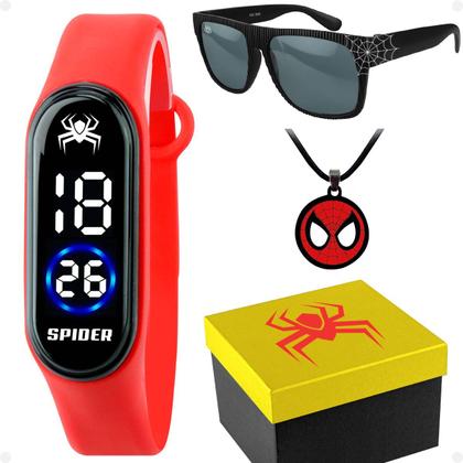 Imagem de Presente de Menino: Relogio Digital Infantil Homem Aranha + Colar Spider Man + Oculos Sol Anti-UV