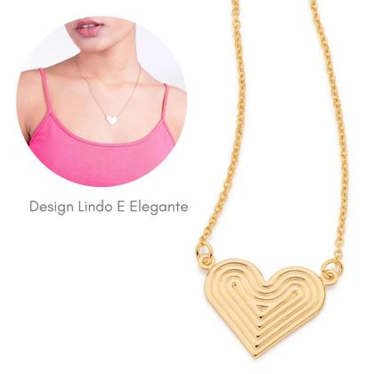 Imagem de Presente Feminino Dia Das Mães Colar + Brincos Coração Trabalhado Banhados A Ouro 18k