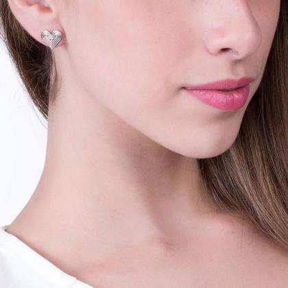 Imagem de Presente Feminino Dia Das Mães Colar + Brincos Coração Trabalhado Banhados A Ouro 18k