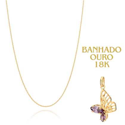 Imagem de Presente Feminino Rommanel Kit Colar + Brincos Borboletas Banhados Ouro 18k