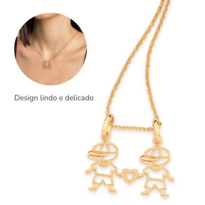 Imagem de Presente Para Mãe De Dois Meninos Rommanel Com Colar Elo Cadeado + Pingente Banhados Ouro 18k