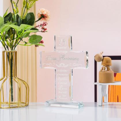 Imagem de Presentes de 25º aniversário de casamento da Glass Cross YWHL para casal