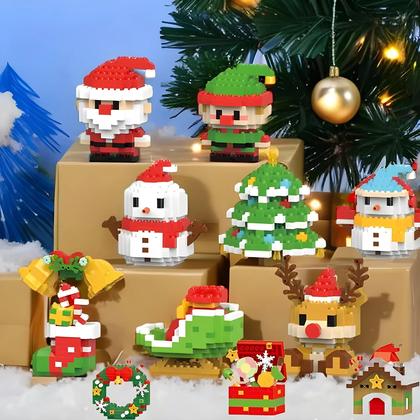 Imagem de Presentes de Natal para Crianças - Quebra-Cabeça de Micro Blocos com Papai Noel e Rena