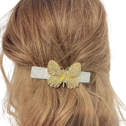 Imagem de Presilha de Cabelo Mesclada com Borboleta Dourada e Pedras de Strass