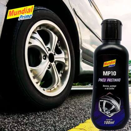 Imagem de Pretinho Concentrado 100ML Brilho Pneu Carro Moto Bicicleta Bike Borracha MundialPrimeMP10
