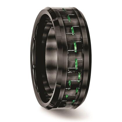 Imagem de Preto cerâmico com fibra de carbono verde Inlay Beveled Edge Rin