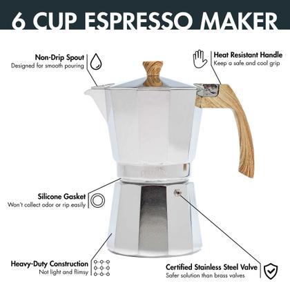 Imagem de Primula Fogão de alumínio Top Espresso Maker, Percolator Pot para Moka, Café cubano, Cappuccino, Latte e muito mais, Perfeito para acampar, 6 xícaras, polido