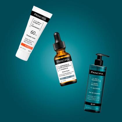 Imagem de Principia Kit - Protetor Solar Facial PS-01 FPS60 + Sérum Ácido Hialuronico e Vitamina B5 AH-2 + Gel de Limpeza Facial GL-01