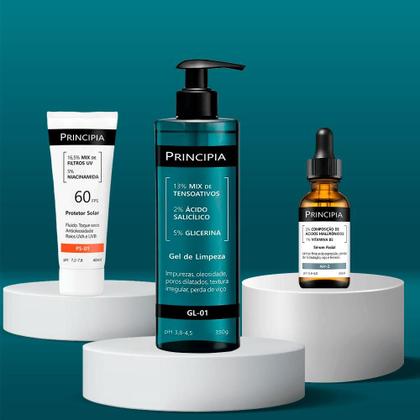 Imagem de Principia Kit - Protetor Solar Facial PS-01 FPS60 + Sérum Ácido Hialuronico e Vitamina B5 AH-2 + Gel de Limpeza Facial GL-01