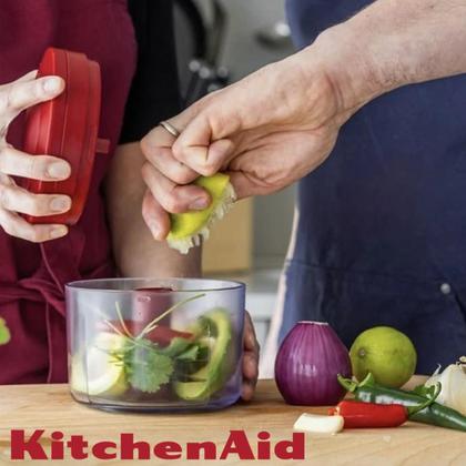 Imagem de Processador de Alimentos Manual Triturador Moedor Multiuso Cozinha Cortador de Legumes Cebola Alho Ervas Mixer Manual Portátil Utensílio KitchenAid