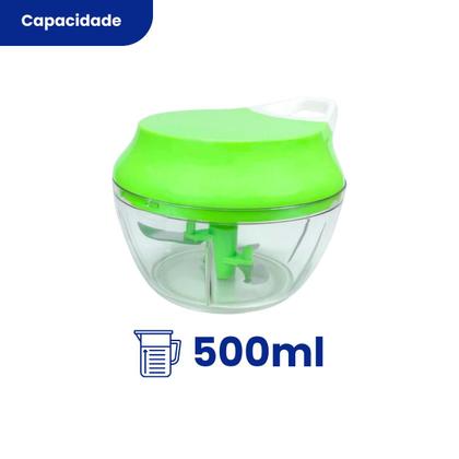 Imagem de Processador manual alimentos 500 ml plastico e lamina aco inox 13,5 cm x 12,5 cm x10 cm 1un