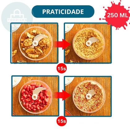 Imagem de Processador Mini Triturador De Alimentos Alho Cebola Vegetais Carne Elétrico Recarregável 250ml Cabo USB
