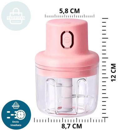 Imagem de Processador Mini Triturador De Alimentos Alho Cebola Vegetais Carne Elétrico Recarregável 250ml Cabo USB