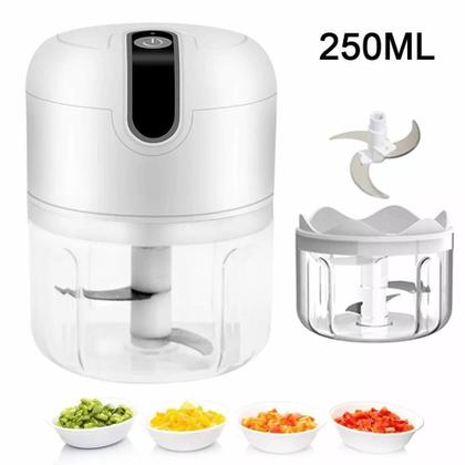 Imagem de Processador Triturador Eletrico de Alimentos Grande C/ Batedor 3 Lâminas 250mL Moedor Tempero Alho C