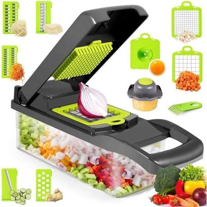 Imagem de Profissional Multiuso Cozinha Slicer Aço Inox 14 em 1 Fatiador Cortador Ralador De Legumes Verduras Frutas Alimentos