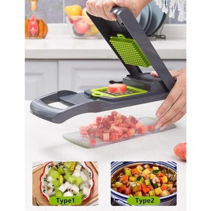 Imagem de Profissional Multiuso Cozinha Slicer Aço Inox 14 em 1 Fatiador Cortador Ralador De Legumes Verduras Frutas Alimentos