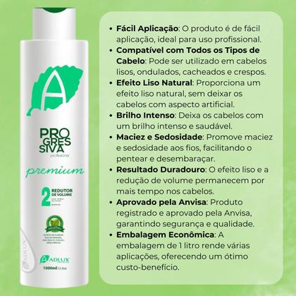 Imagem de Progressiva Premium Adlux Orgânica Tratamento Alisamento Capilar Redutor de Volume Selagem 1 L
