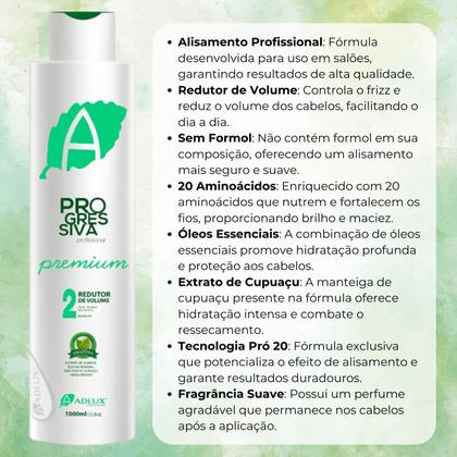 Imagem de Progressiva Premium Adlux Orgânica Tratamento Alisamento Capilar Redutor de Volume Selagem 1 L
