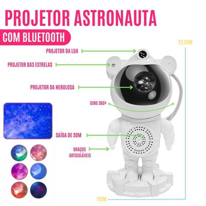 Imagem de Projetor De Galáxia C/ Controle E Caixa De Som Estrela Astronauta Luminária  Nebulosas Constelações Luz Quarto Céu