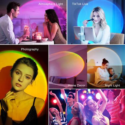 Imagem de Projetor de Luz Noturna Tsrarey Sunset Lamp - Multicolorido, com Botão, App e Rotação 360°